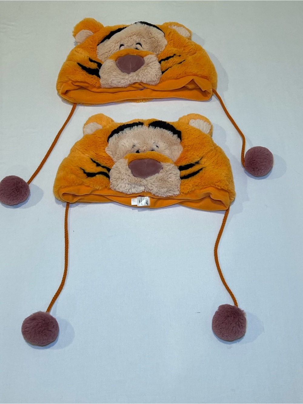 Disney Tigger Plush Winter Hat Orange Fuzzy Pom Pom Ear Flap Hat – Lot of 2
